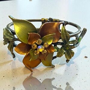 Copy - Vintage Floral Gold and Green Metal Cuff Bracelet